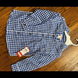 Toddler Boys Button Up Shirt. Blue and White